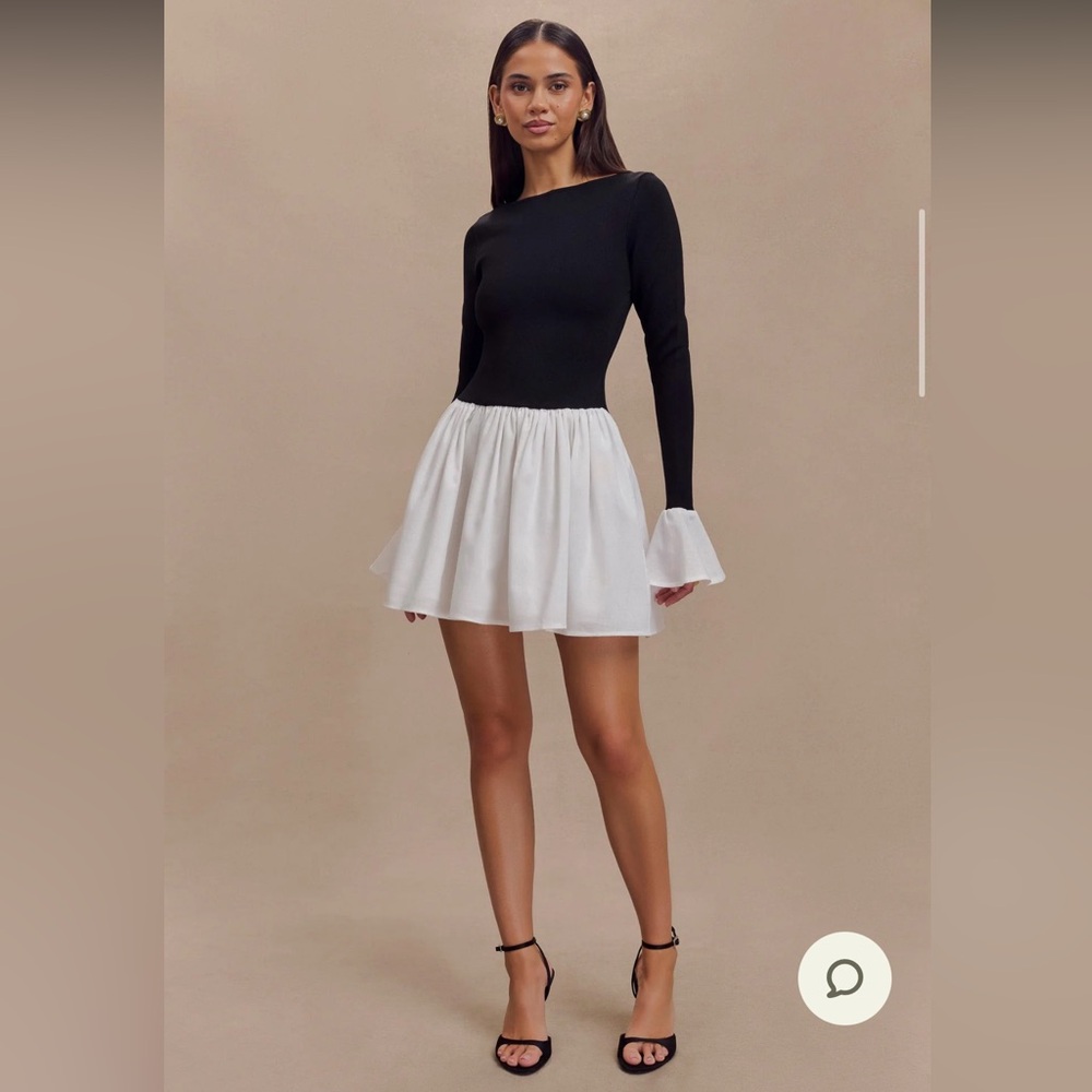 NWT Meshki Sansa Knit And Linen Mini Dress Black & White